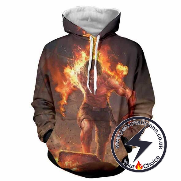 One Piece - Ace On Fire 3D - Hoodies